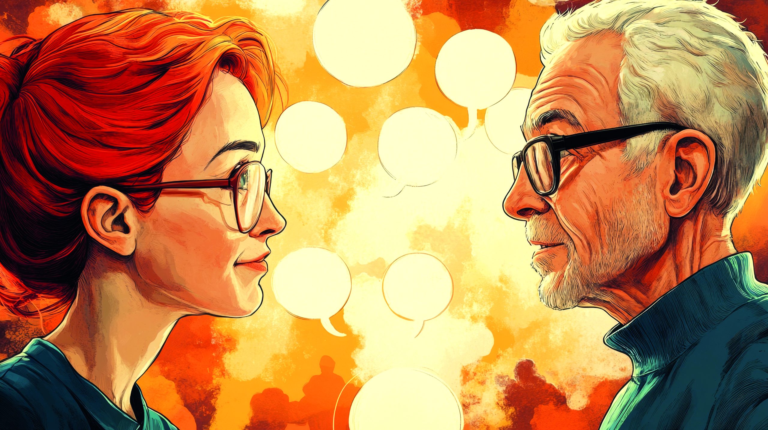 AI-driven conversation assistant for Alzheimer's patients in comic book style with speech bubbles, expressive characters, social scenarios --ar 16:9 --stylize 250 --v 6.1 Job ID: c43d9e1c-5044-412b-9e39-040e2b1c20ee